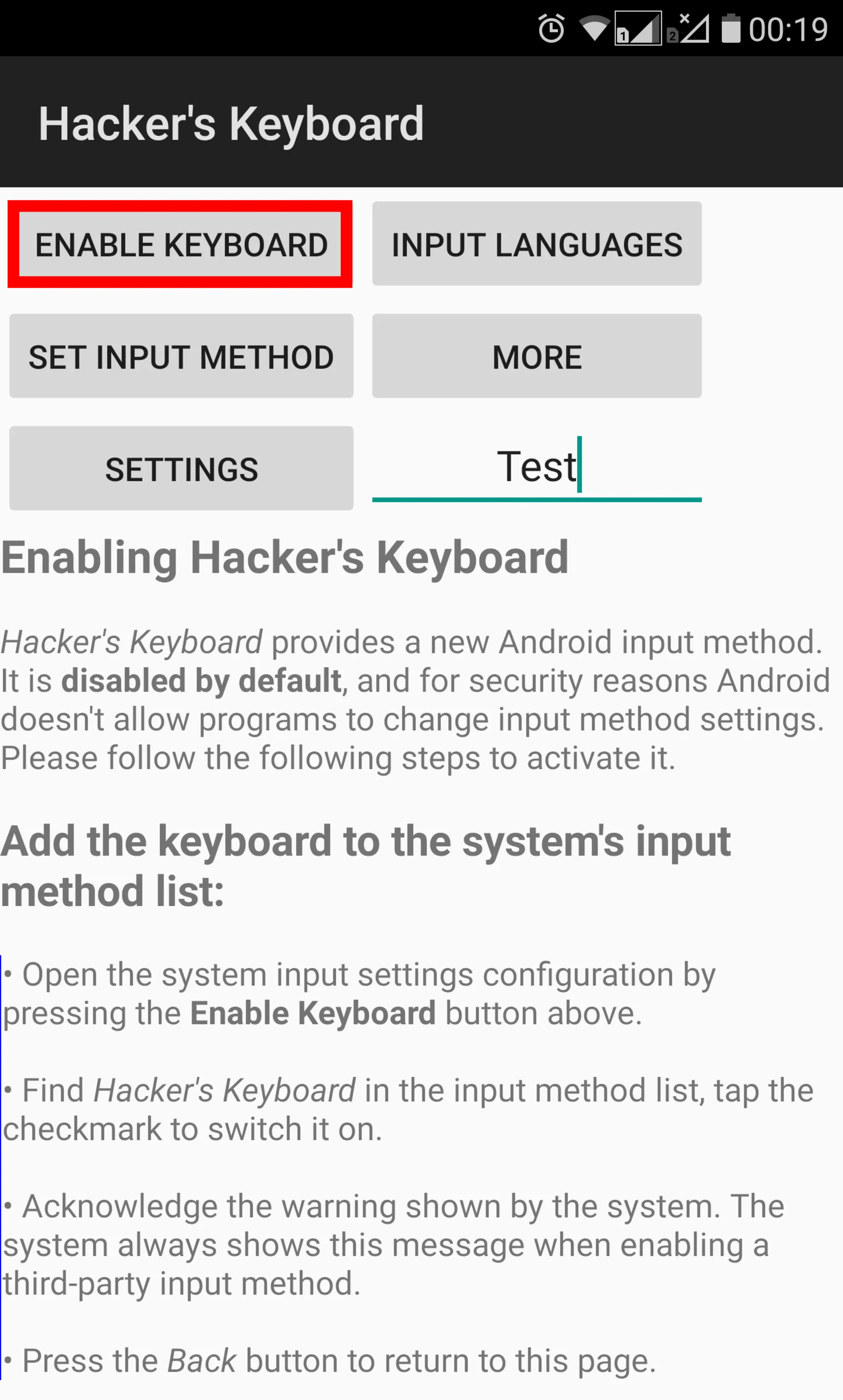 فعال‌سازی کیبورد Hacker's Keyboard