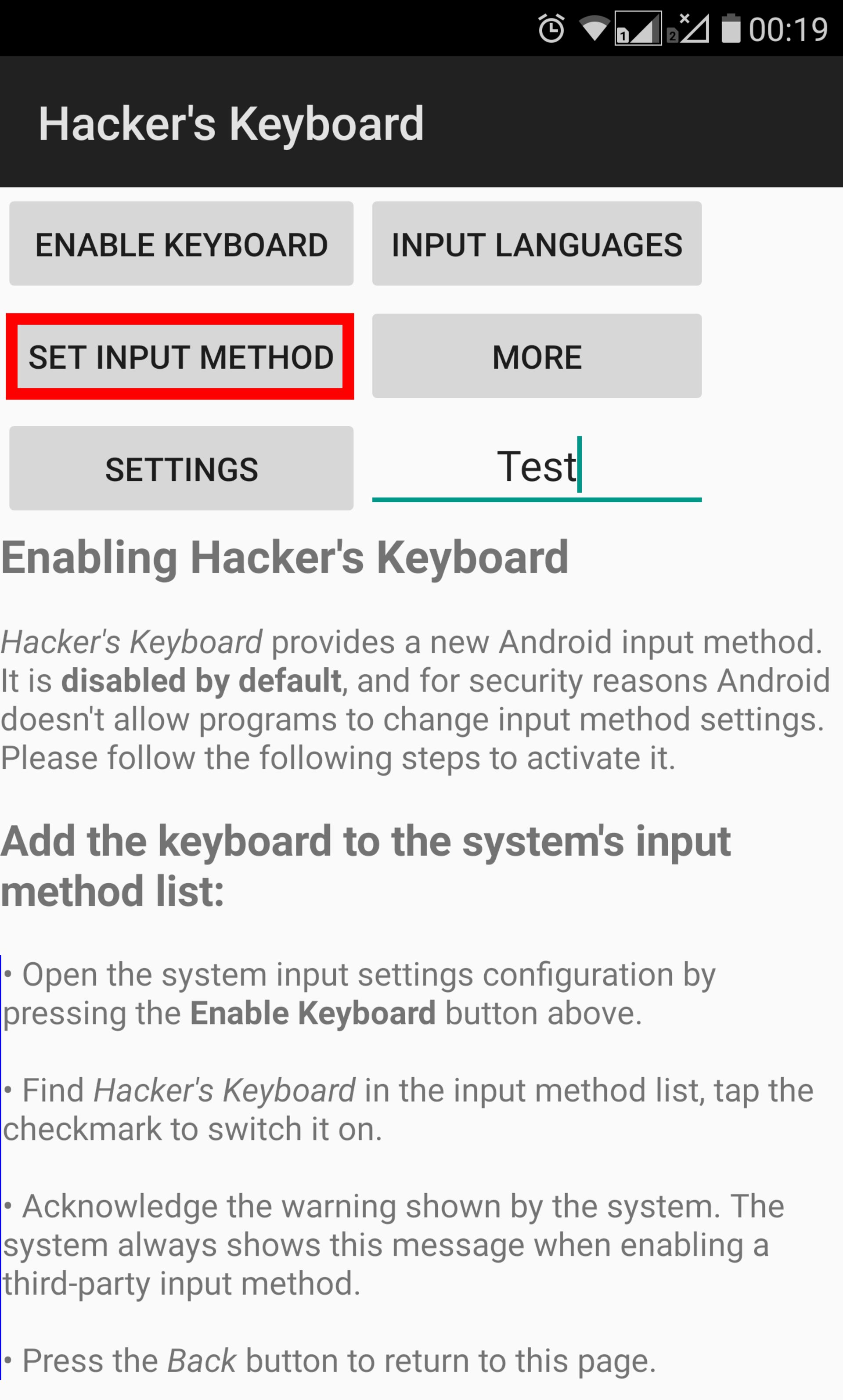 تنظیم روش ورودی در برنامه Hacker's Keyboard