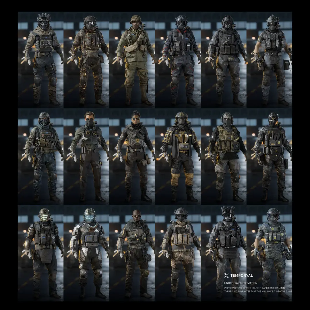 مجموعه‌ای از طرح‌های مفهومی شخصیت‌های نظامی در بازی بتلفیلد ۶ (Battlefield 6)