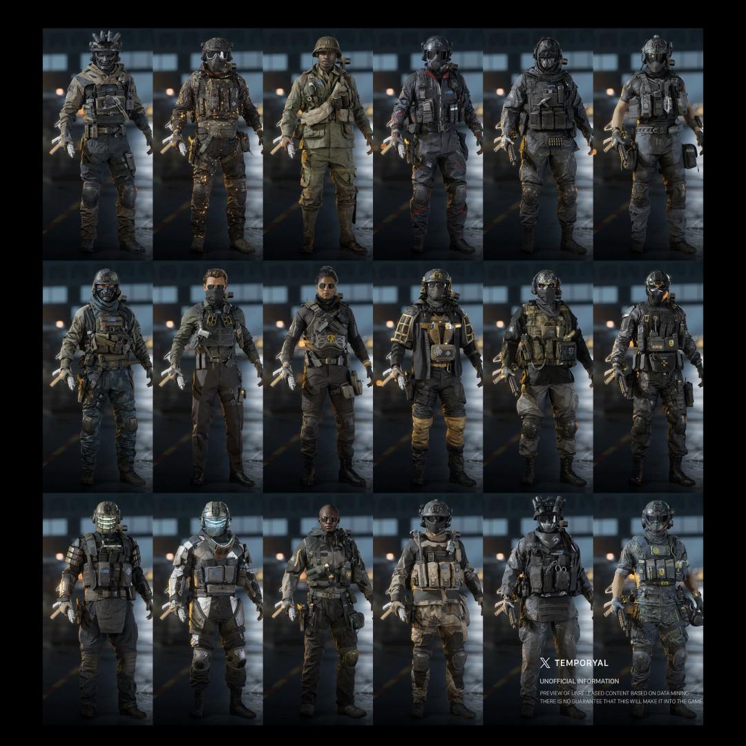 مجموعه‌ای از طرح‌های مفهومی شخصیت‌های نظامی در بازی بتلفیلد ۶ (Battlefield 6)