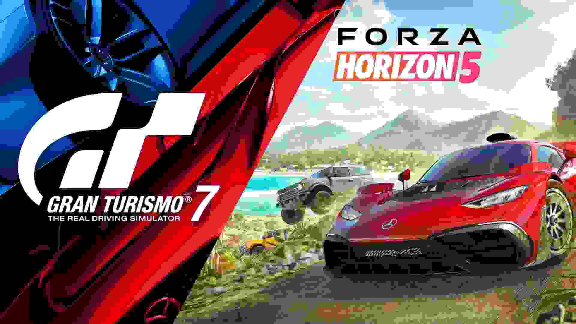 تصویر Forza Horizon 5 در کنار Gran Turismo 7 برای کاور بهترین بازی‌های ریسینگ پلی استیشن 5
