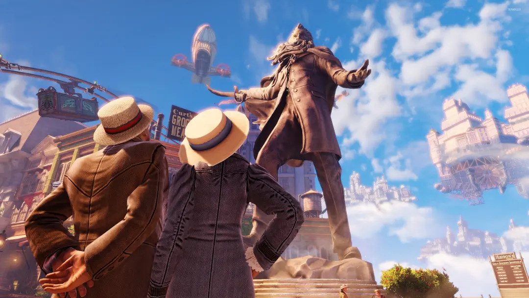 مجسمه بزرگ در شهر شناور بازی BioShock Infinite با حضور شخصیت‌ها