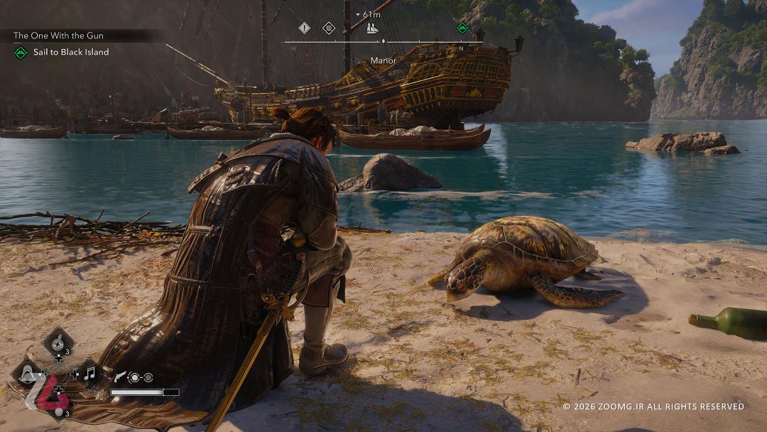 نوازش یک لاک‌پشت در بازی Assassin's Creed Black Flag Resynced