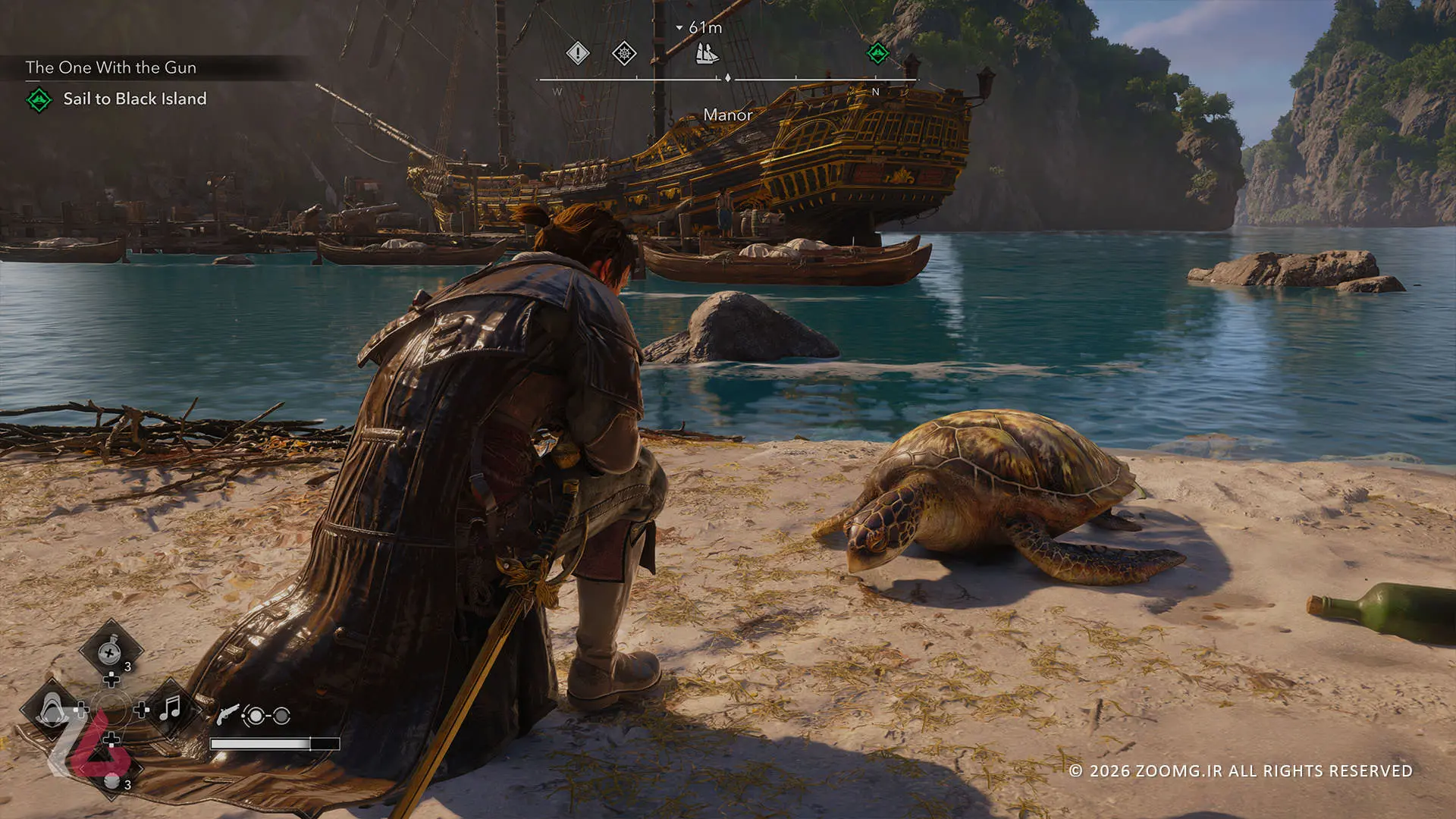 نوازش یک لاک‌پشت در بازی Assassin's Creed Black Flag Resynced