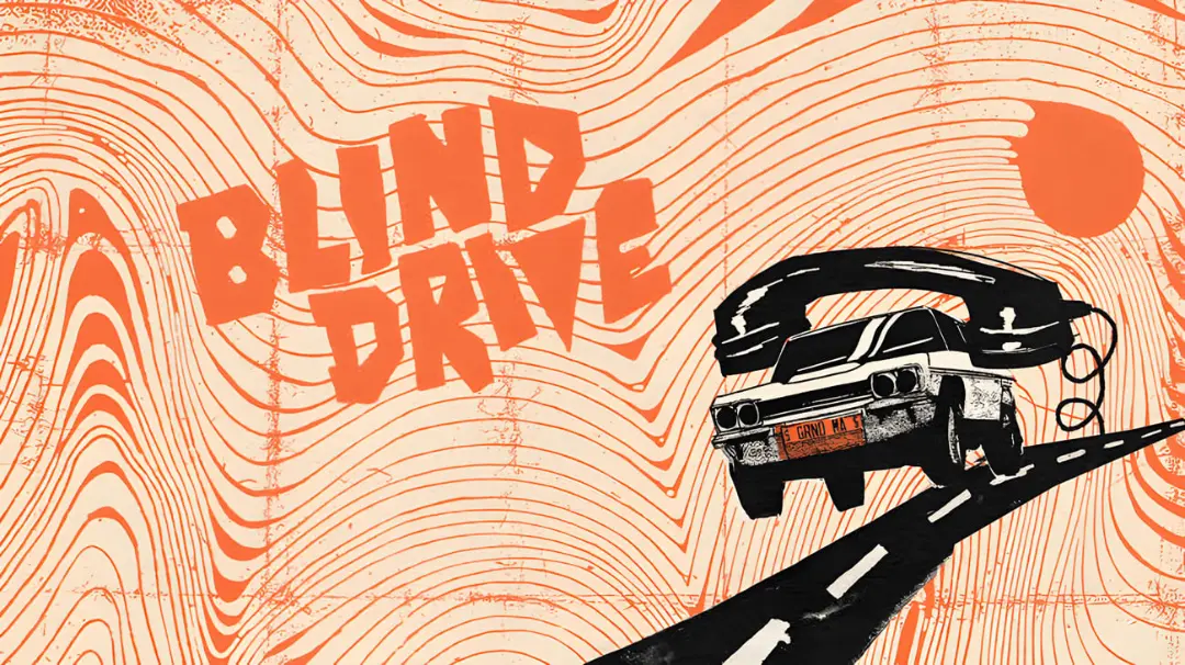 طرح گرافیکی بازی Blind Drive شامل یک خودرو و تلفن قدیمی روی جاده