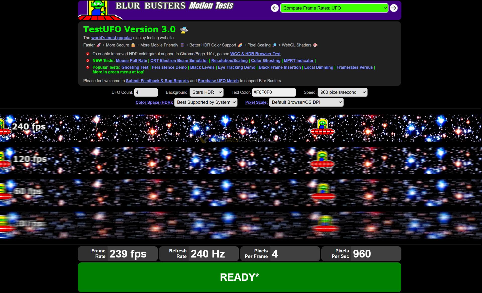 محیط کاربری نرم‌افزار TestUFO 3.0