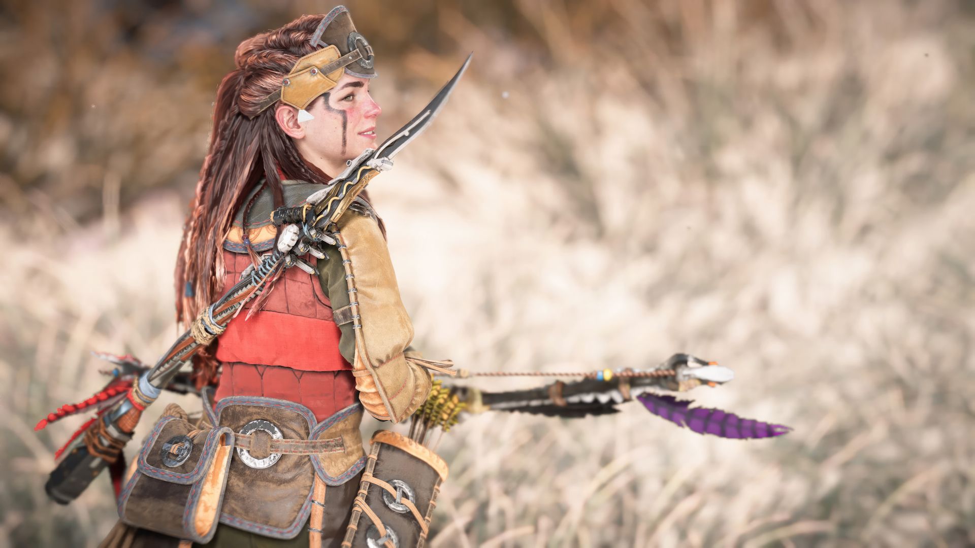 شخصیت الوی (Aloy) مشغول کار با تیروکمان در بازی Horizon Forbidden West