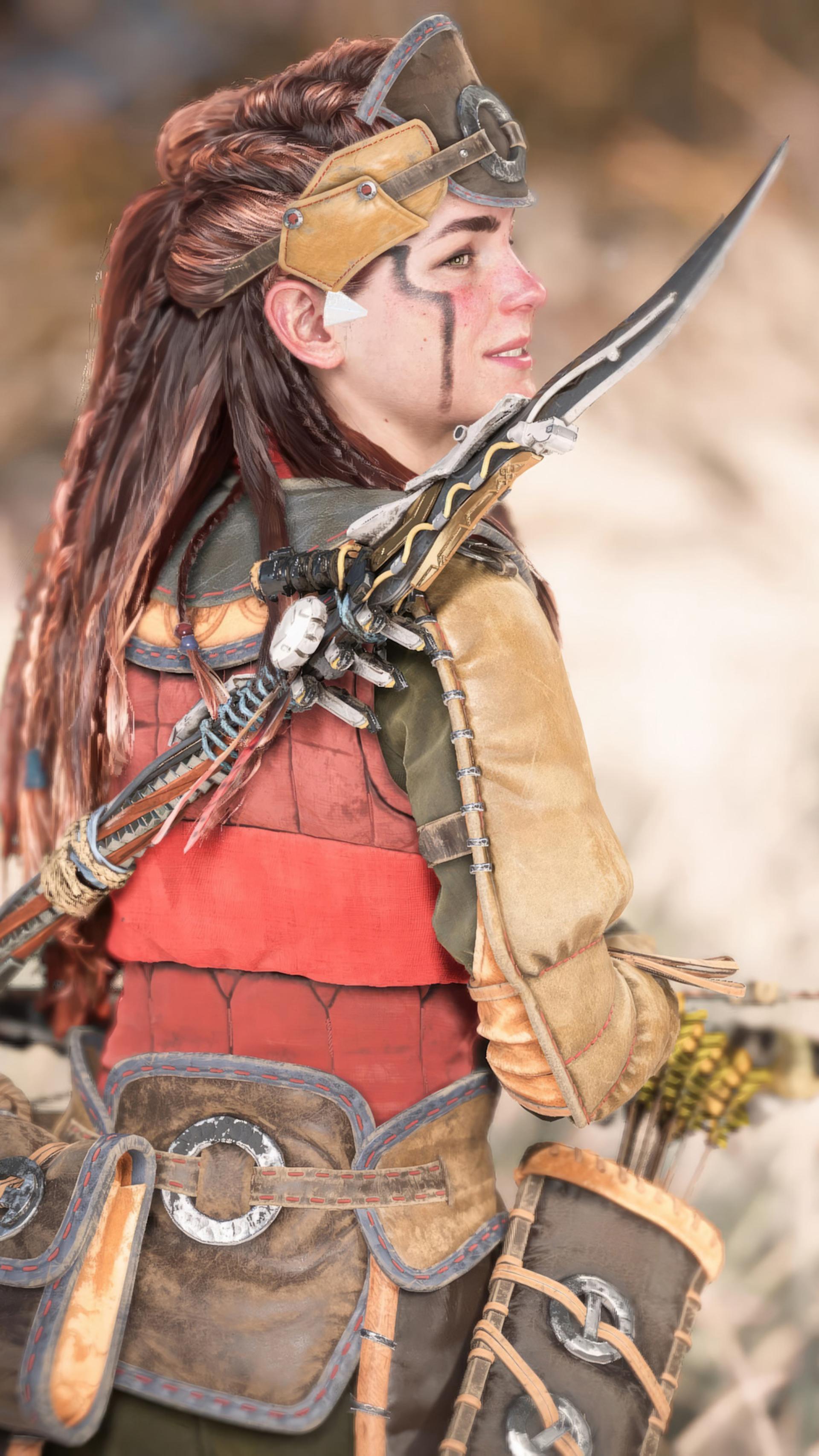 شخصیت الوی (Aloy) مشغول کار با تیروکمان در بازی Horizon Forbidden West