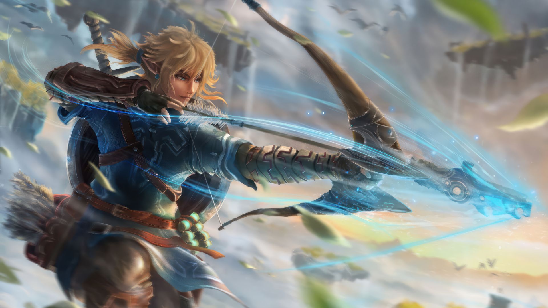 یک فن آرت از تیراندازی با کمان در بازی The Legend of Zelda: Tears of the Kingdom