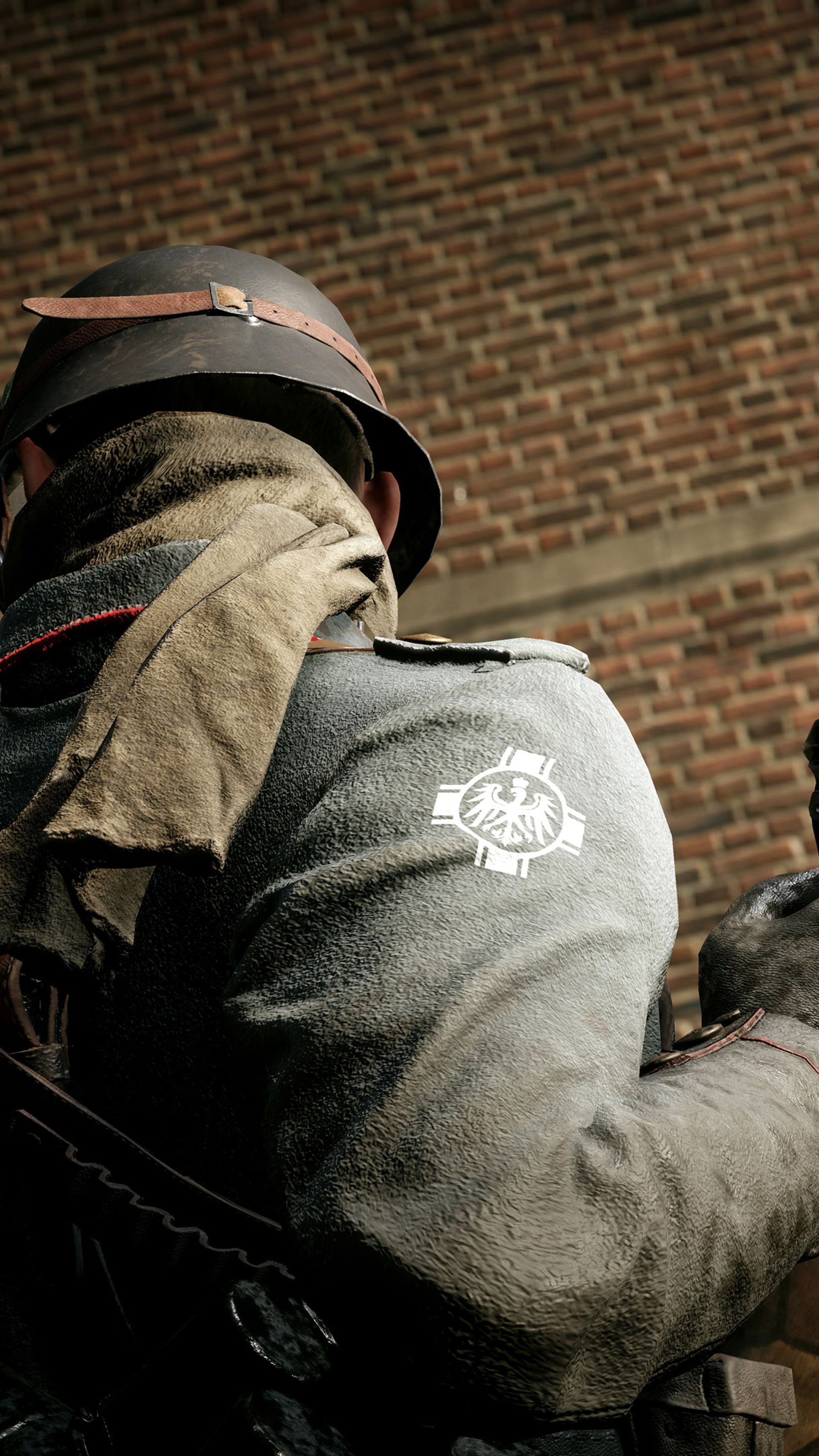سرباز جبهه متحدین رو‌به‌روی دیوار آجری در بازی Battlefield 1