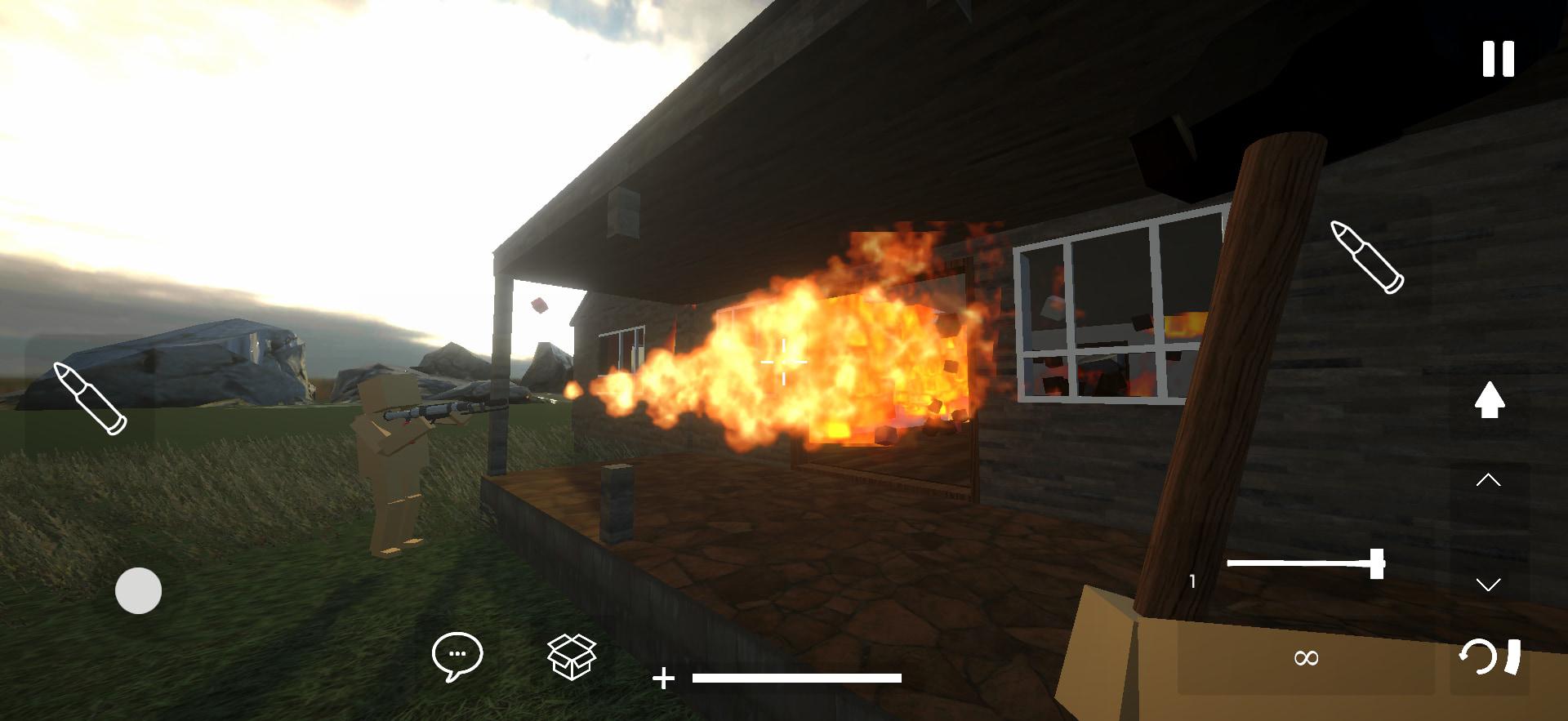 شخصیت بازی Building Destruction در حال شلیک به ساختمان با آتش