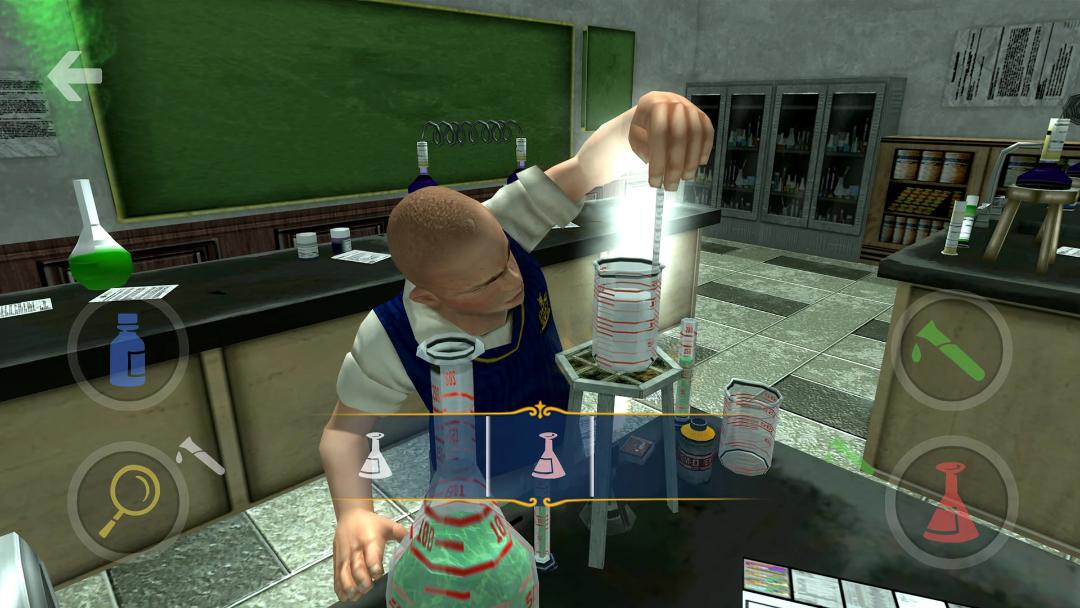شخصیت بازی Bully (Bully) در حال انجام آزمایش شیمی در آزمایشگاه