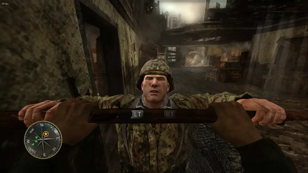 سرباز در محیط جنگی بازی Call of Duty 3 (Call of Duty 3) با نمای اول‌شخص