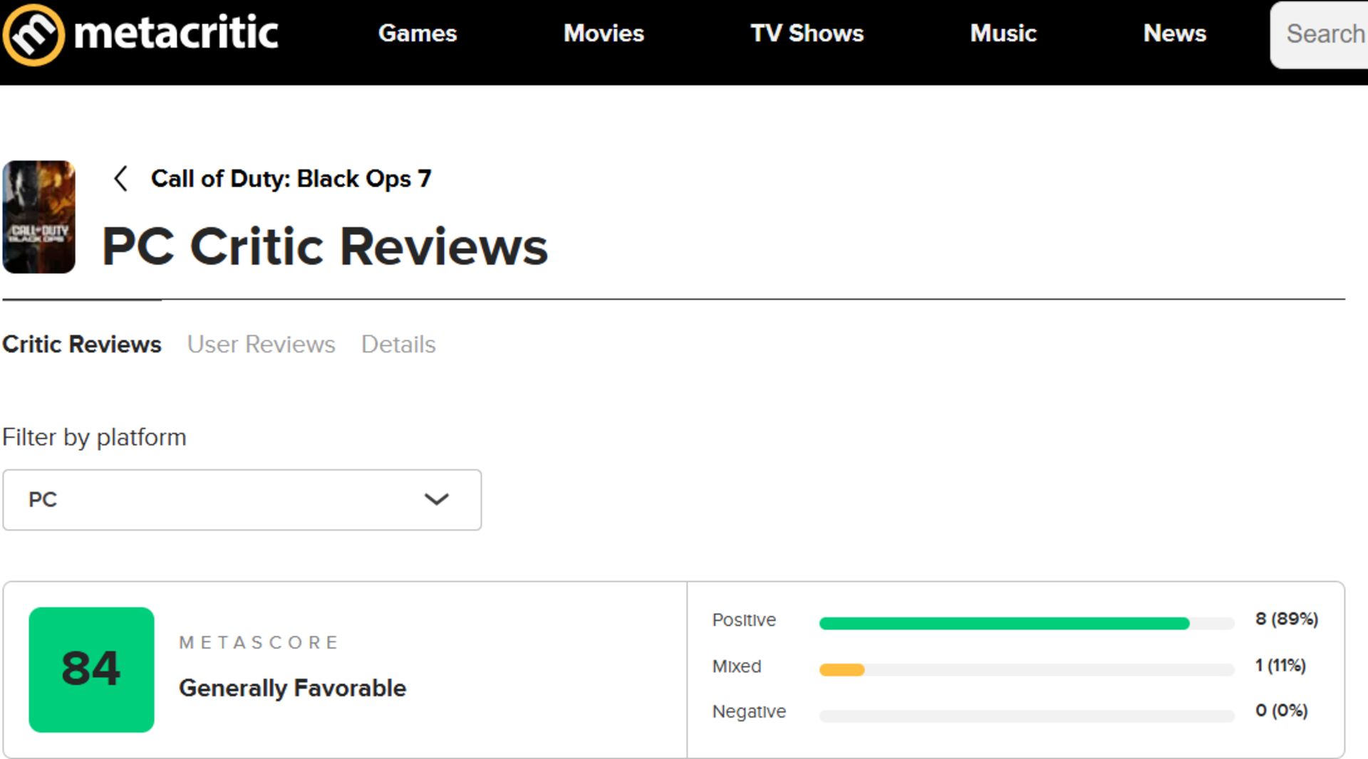 میانگین نقدها و نمرات بازی Call of Duty: Black Ops 7 در وب‌سایت متاکریتیک (Metacritic)