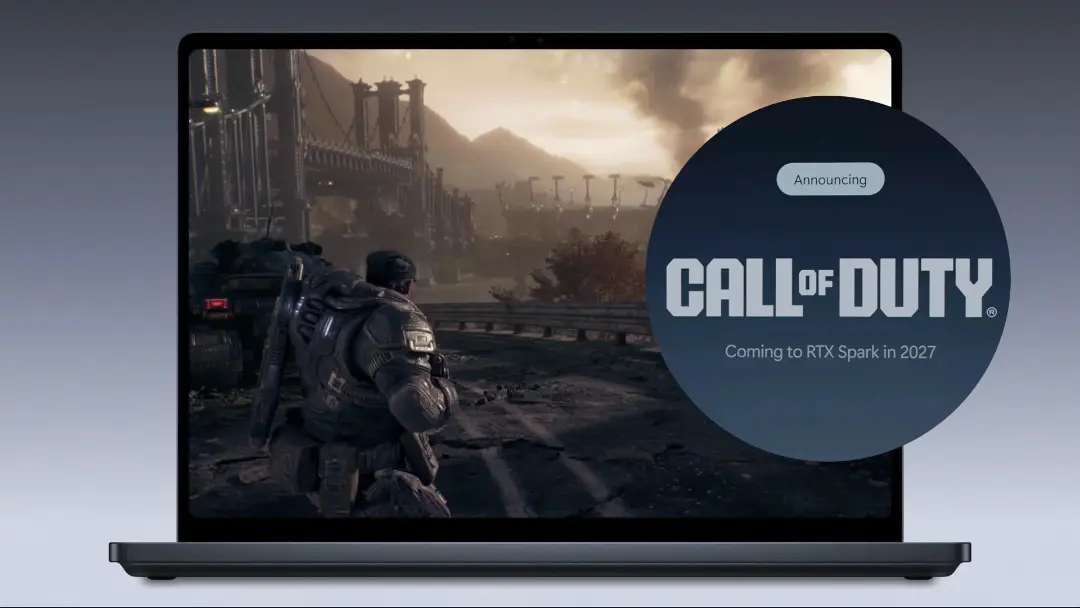 بازی کال آف دیوتی (Call of Duty) روی نمایشگر یک لپ‌تاپ با تکنولوژی RTX Spark
