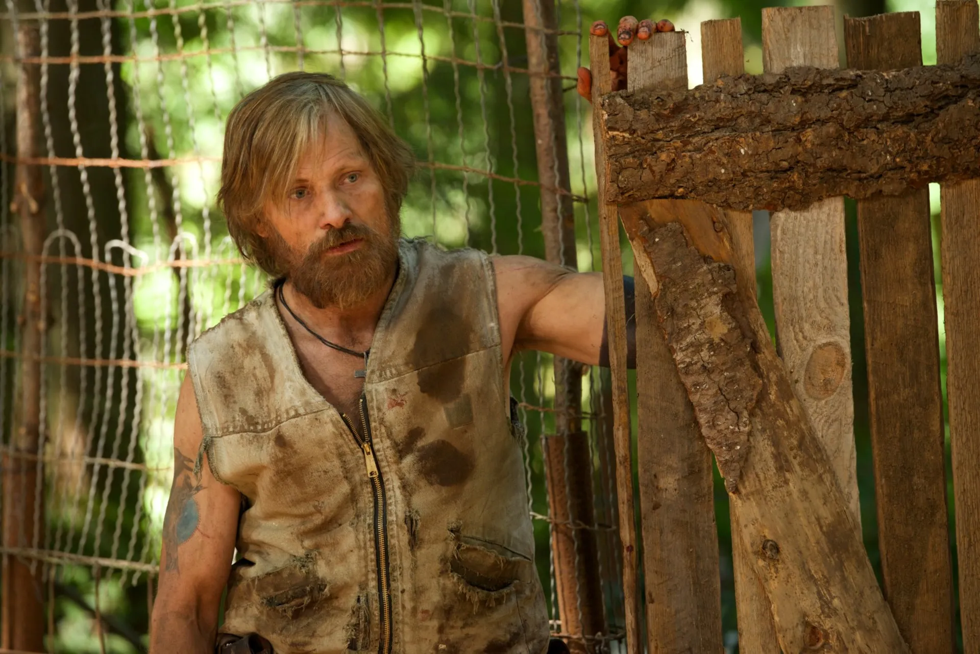 ویگو مورتنسن در حال نگاه کردن در فیلم Captain Fantastic