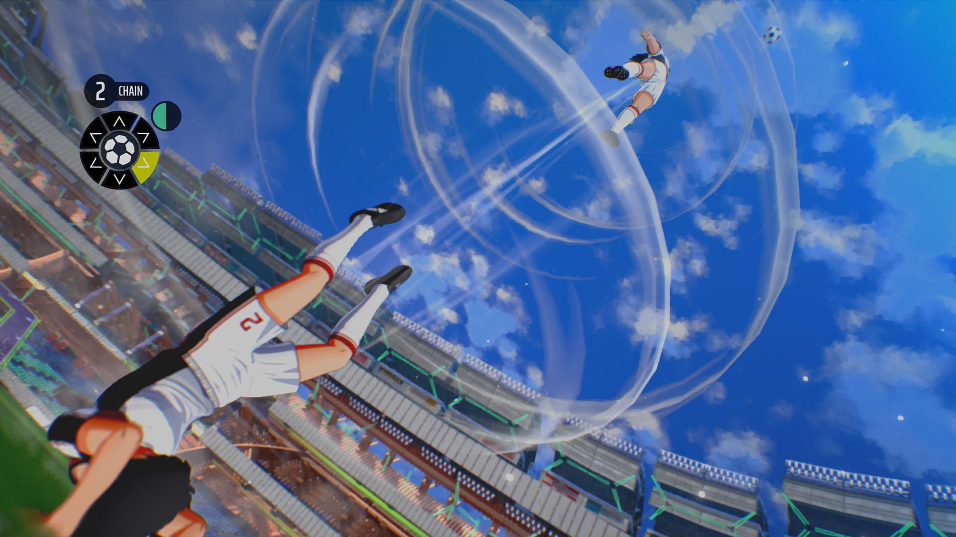 بازیکنان فوتبال در بازی Captain Tsubasa 2 در حال مسابقه در استادیوم
