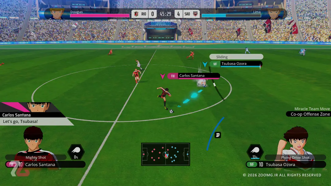 مبارزه فوتبالی در بازی Captain Tsubasa 2 (کاپیتان تسوباسا) در زمین فوتبال