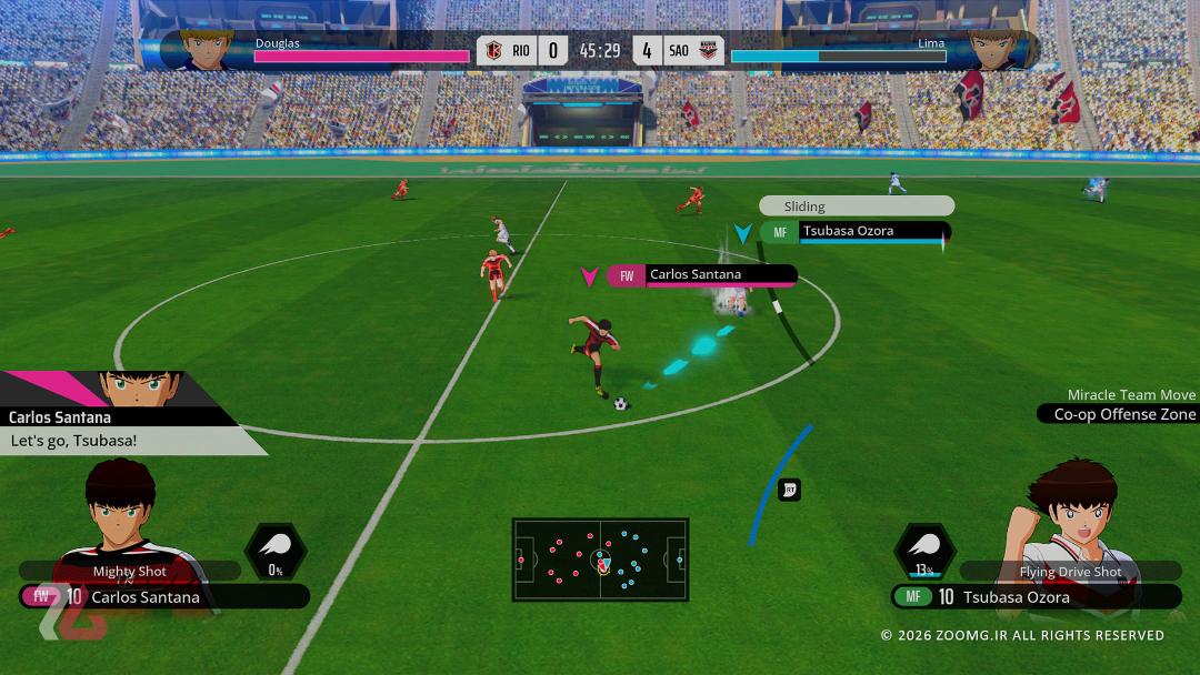 مبارزه فوتبالی در بازی Captain Tsubasa 2 (کاپیتان تسوباسا) در زمین فوتبال