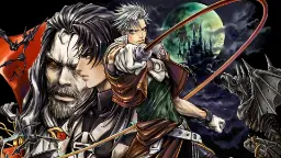 شخصیت‌های بازی Castlevania با قلاب و قلعه‌ای در پس‌زمینه