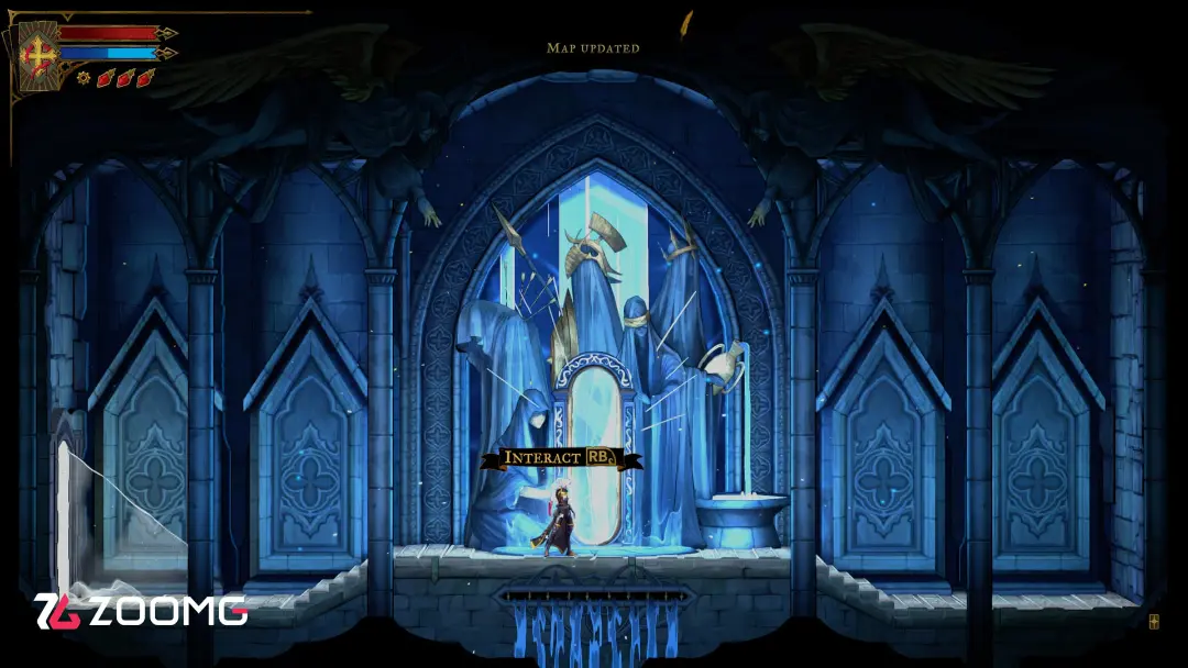 شخصیت اصلی در مقابل دروازه جادویی در بازی Castlevania: Belmont's Curse