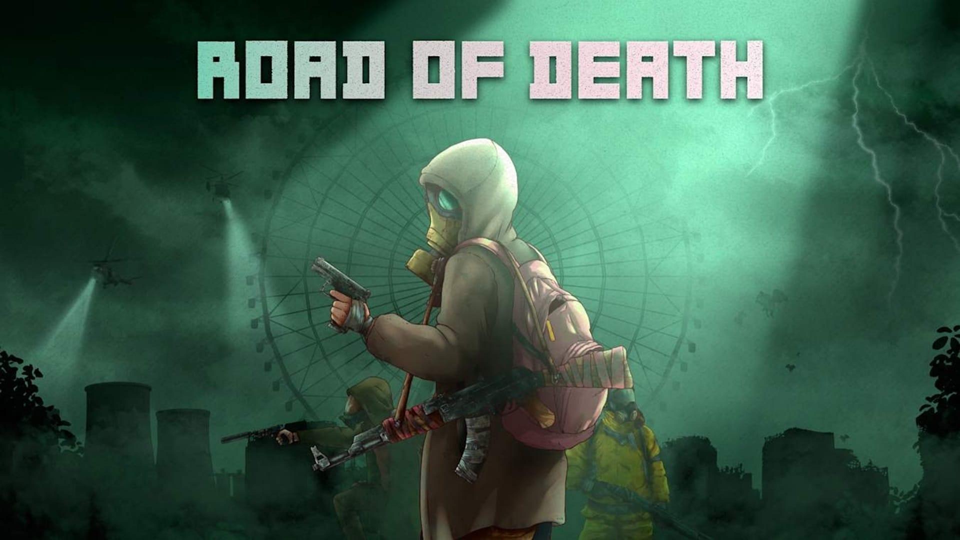 شخصیت اصلی در کنار لوگوی بازی Chernobyl: Road of Death