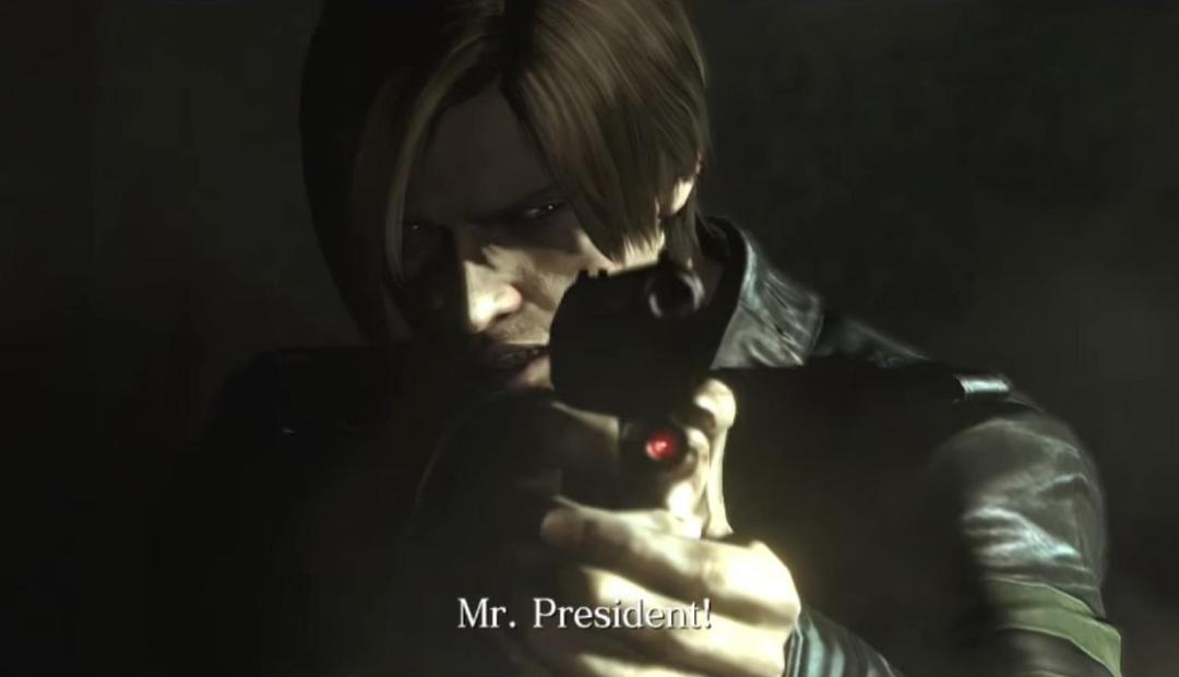 لئون درحال شلیک به رئیس جمهور در بازی Resident Evil 6