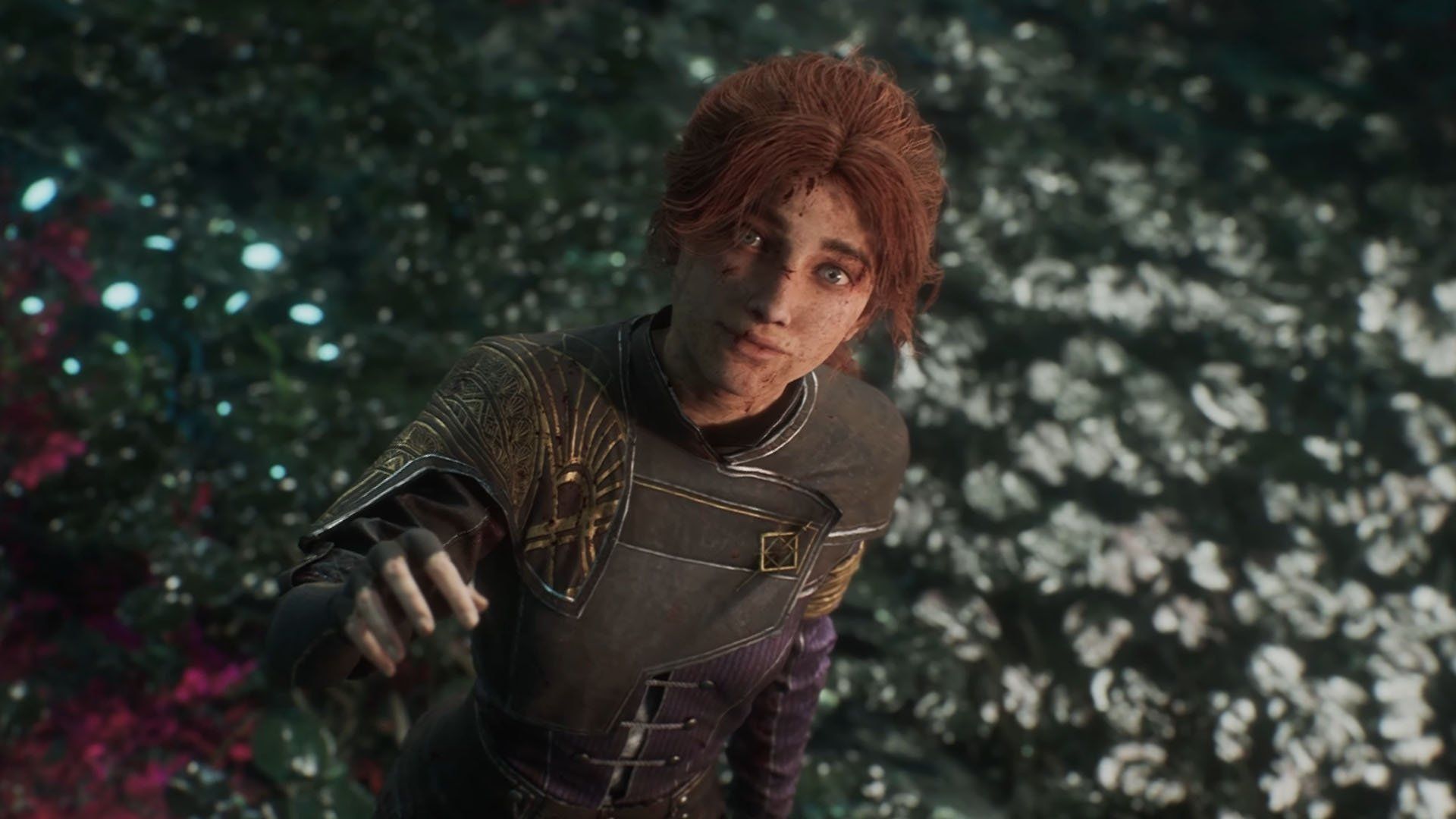 ظاهر مائلی ایستاده در گلزار سفید در بازی Clair Obscur: Expedition 33