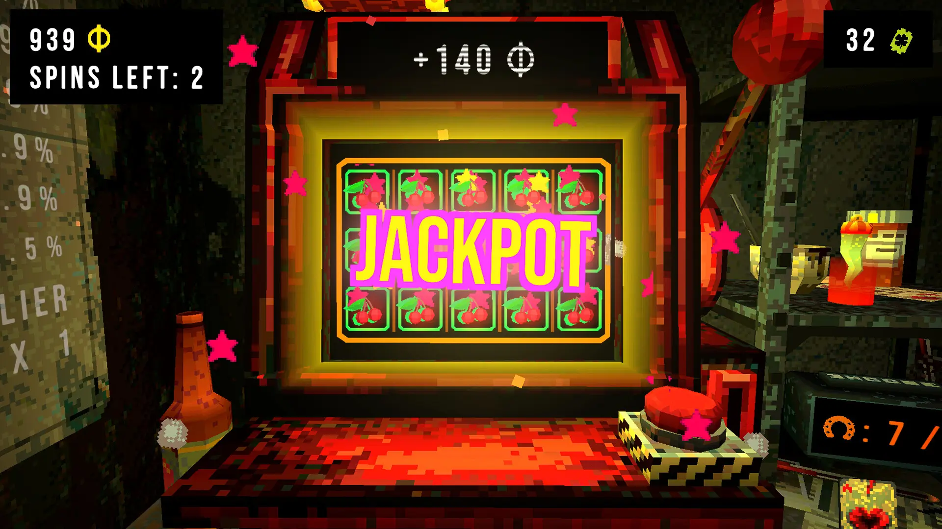 دستگاه اسلات بازی CloverPit با نمایش پیام JACKPOT در اتاق تاریک