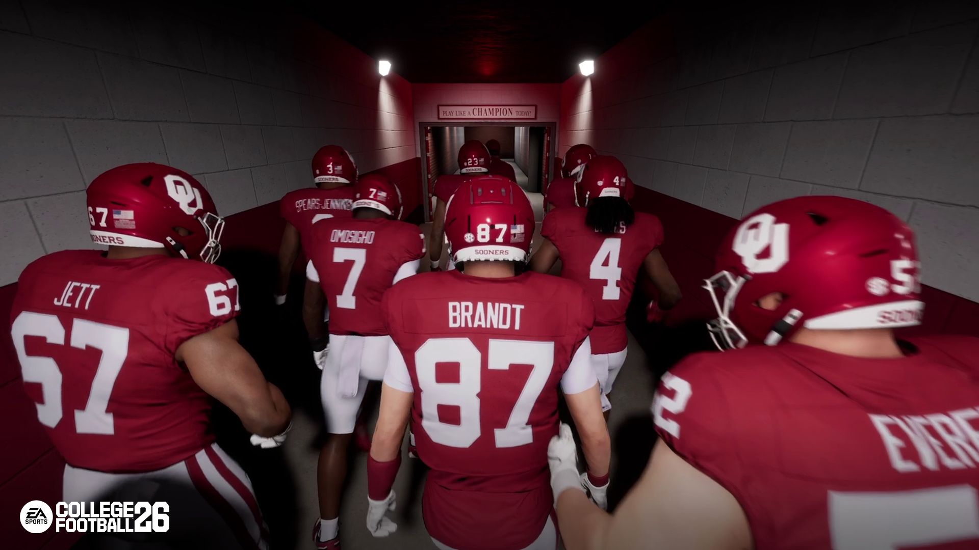 بازیکنان ورزش راگبی در حال ورود به زمین مسابقه در بازی EA Sports College Football 26