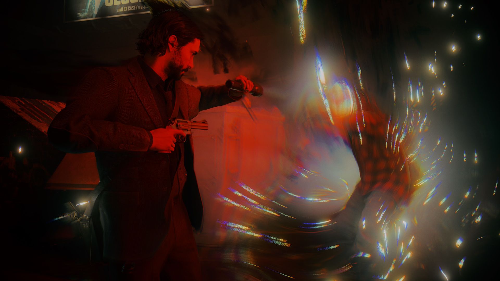شخصیت اصلی بازی Alan Wake 2 در حال مبارزه با دشمنان