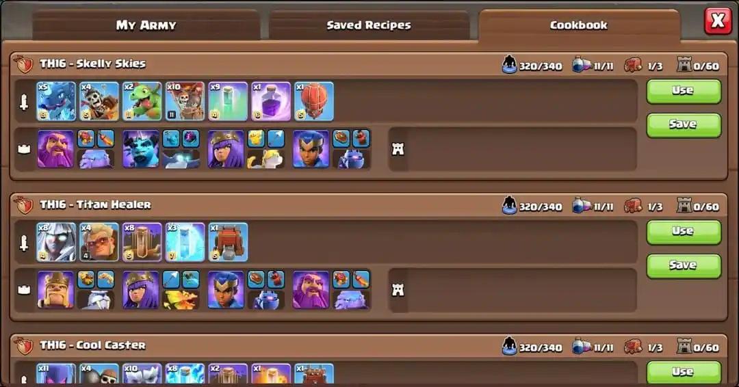 بخش Cookbook در بازی Clash of Clans