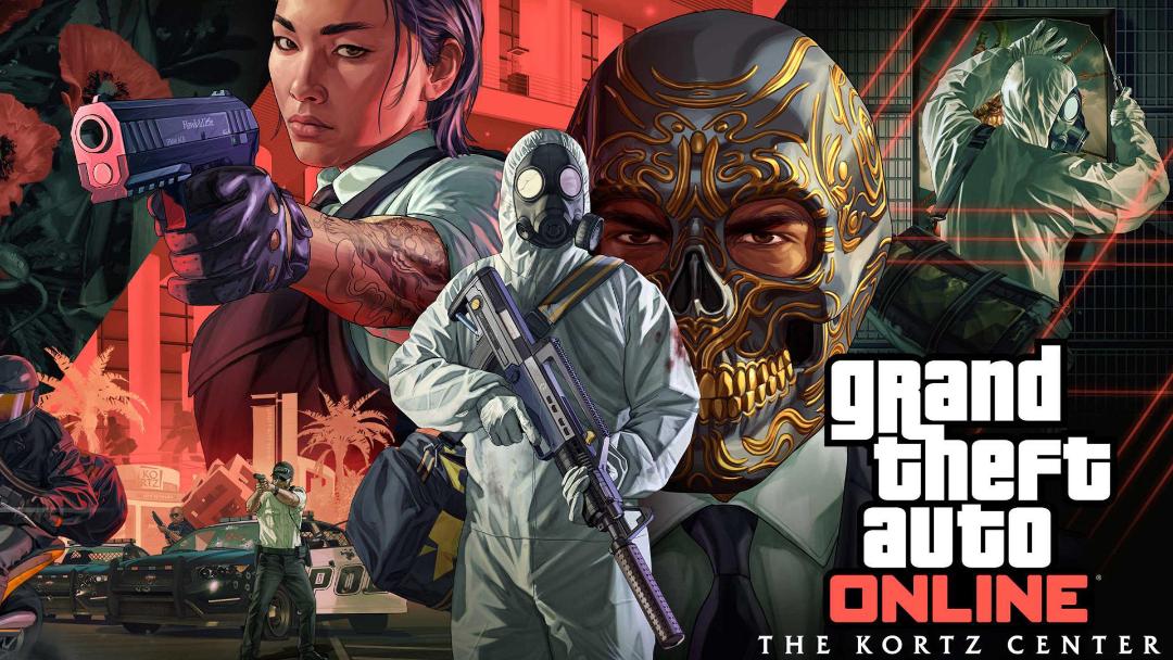 تصویر هنری از شخصیت‌های بازی GTA Online در حال آماده‌سازی برای عملیات سرقت در مرکز کورتز