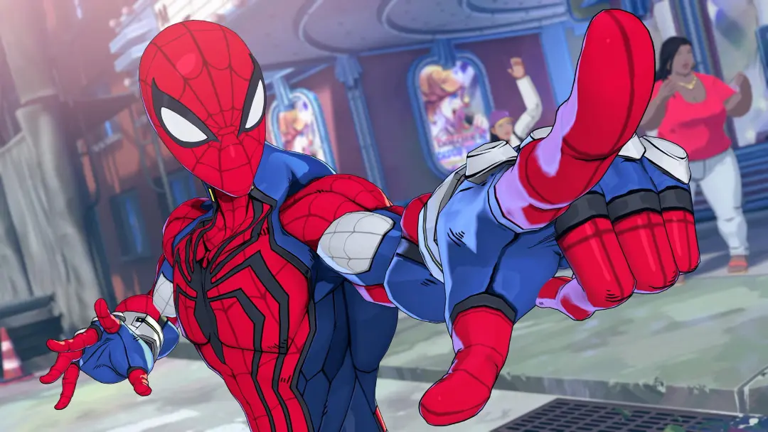 شخصیت اسپایدرمن با لباس قرمز و آبی در بازی Marvel Tōkon: Fighting Souls