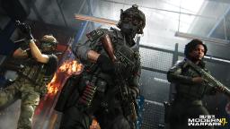 سه سرباز مسلح در محیطی پر از دود و آتش در بازی Call of Duty: Modern Warfare 4
