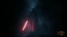 نمای تاریک و مه‌آلود از شخصیت دارت ویدر با شمشیر نوری قرمز در بازی Knights of the Old Republic