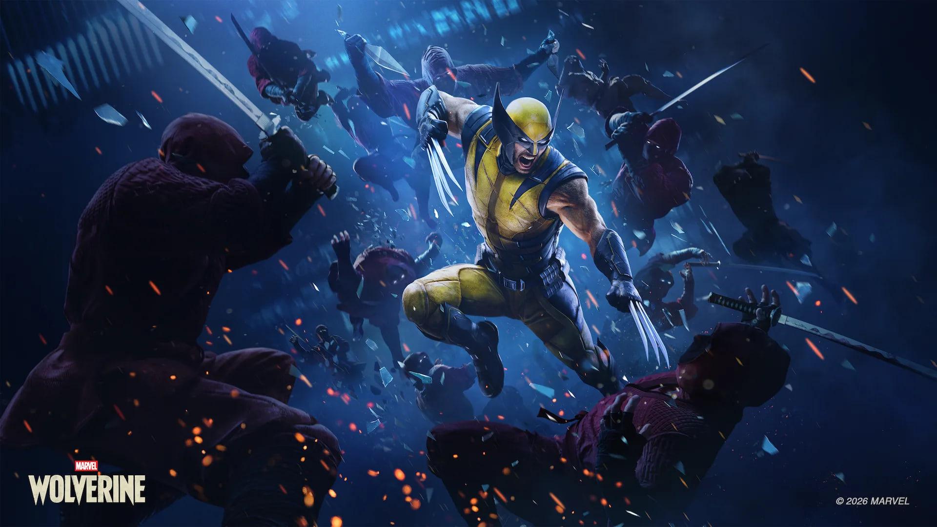 شخصیت ولورین با چنگال‌های فلزی در حال مبارزه با گروهی از دشمنان در بازی Marvel's Wolverine است.