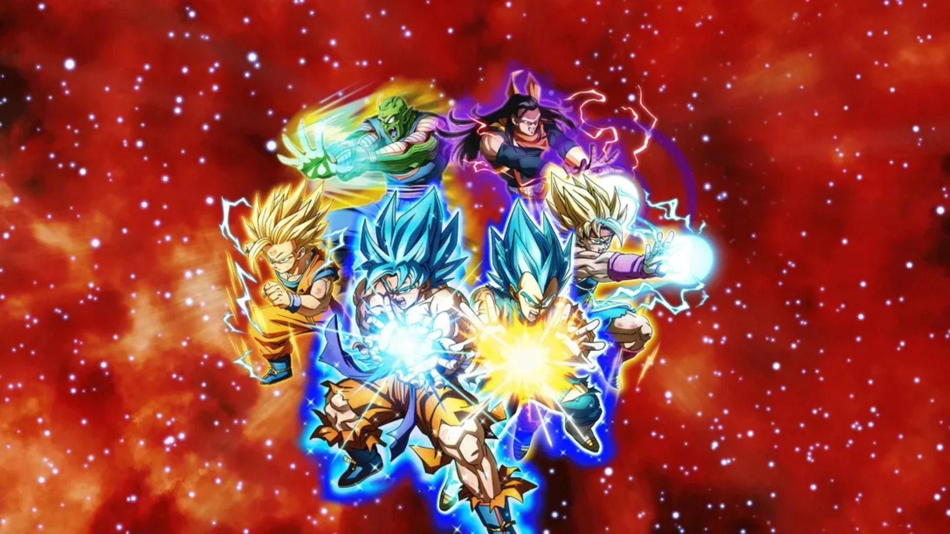 تصویر شخصیت‌های مبارزه در بازی Dragon Ball Sparking Zero با جلوه‌های نوری و انرژی در فضای کیهانی