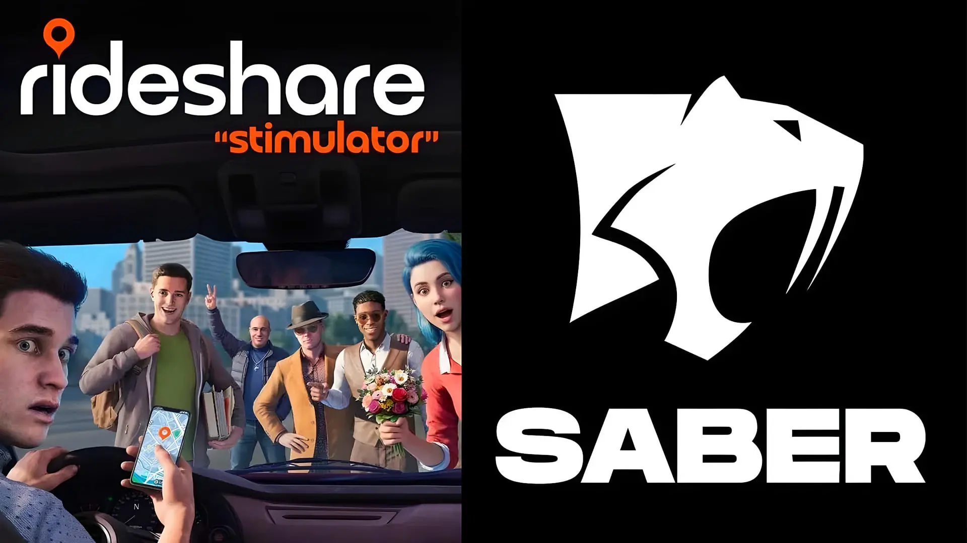 لوگوی بازی Rideshare Simulator در کنار نشان شرکت Saber Interactive