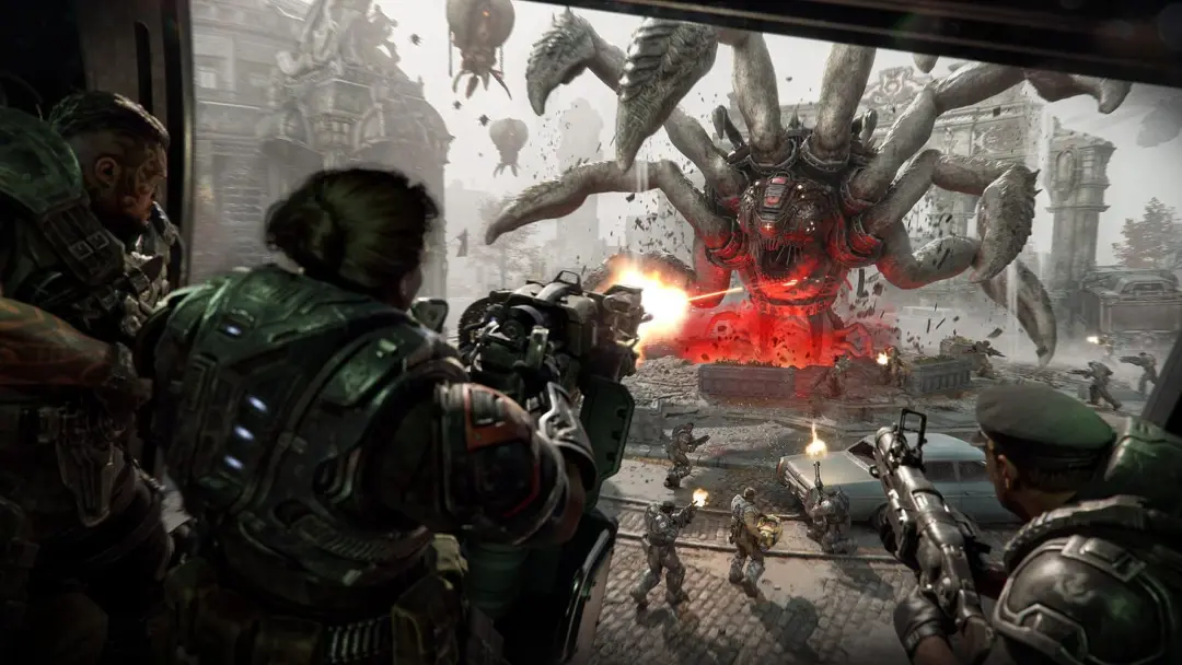 مبارزه سربازان با هیولای عظیم‌الجثه در بازی Gears of War E-Day