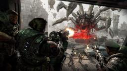 مبارزه سربازان با هیولای عظیم‌الجثه در بازی Gears of War E-Day