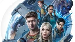 شخصیت‌های اصلی بازی The Expanse: Osiris Reborn در مقابل یک فضاپیمای بزرگ