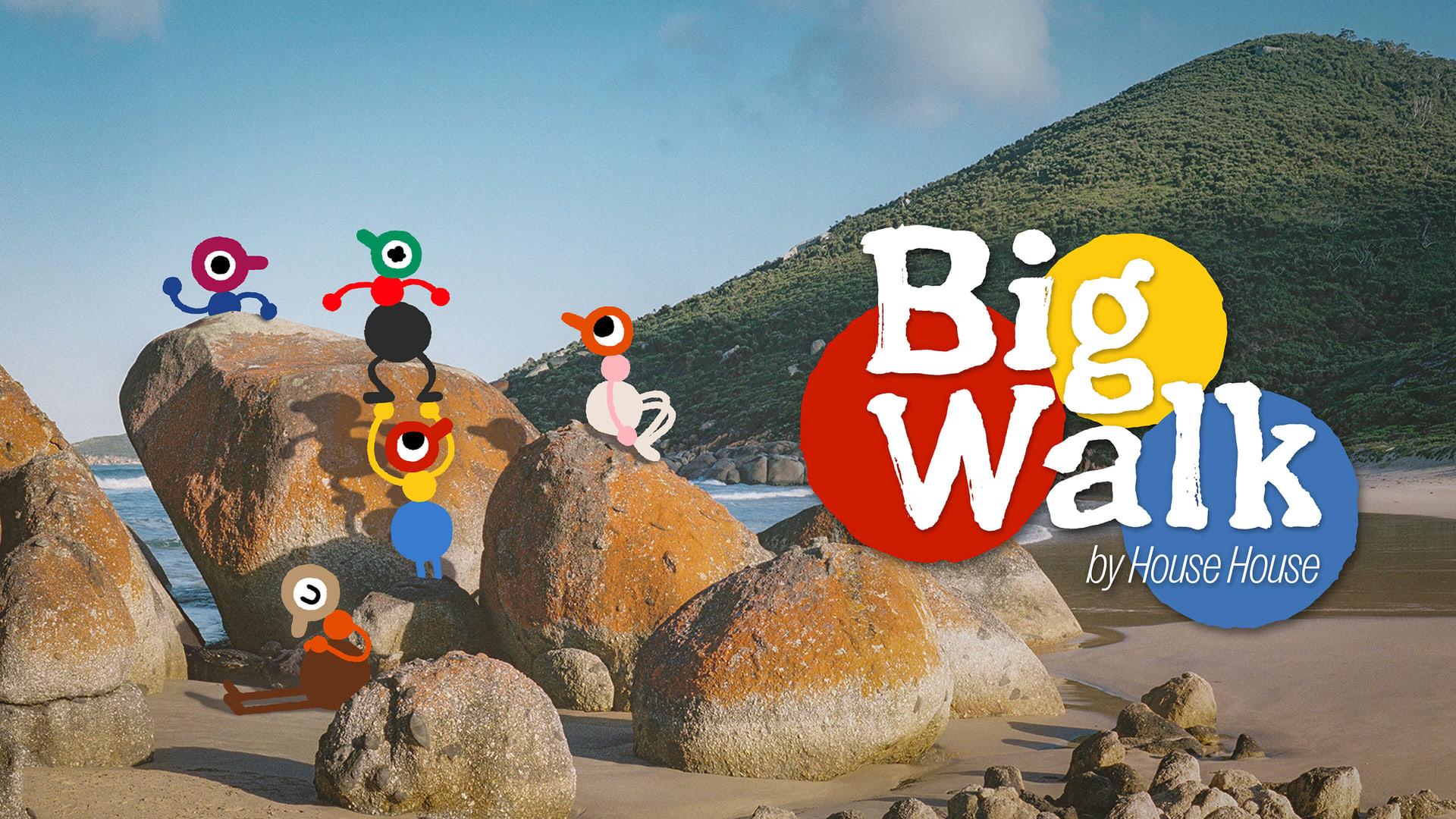 شخصیت‌های کارتونی بازی Big Walk روی صخره‌های ساحلی
