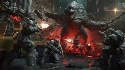 جنگ سربازان با هیولای عظیم در محیط شهری بازی Gears of War