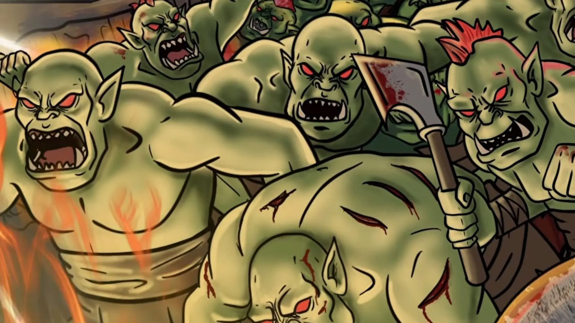 گروهی از اورک‌های سبز با چهره‌های خشمگین در حال حمله در بازی Sir, We Have an Orc Problem