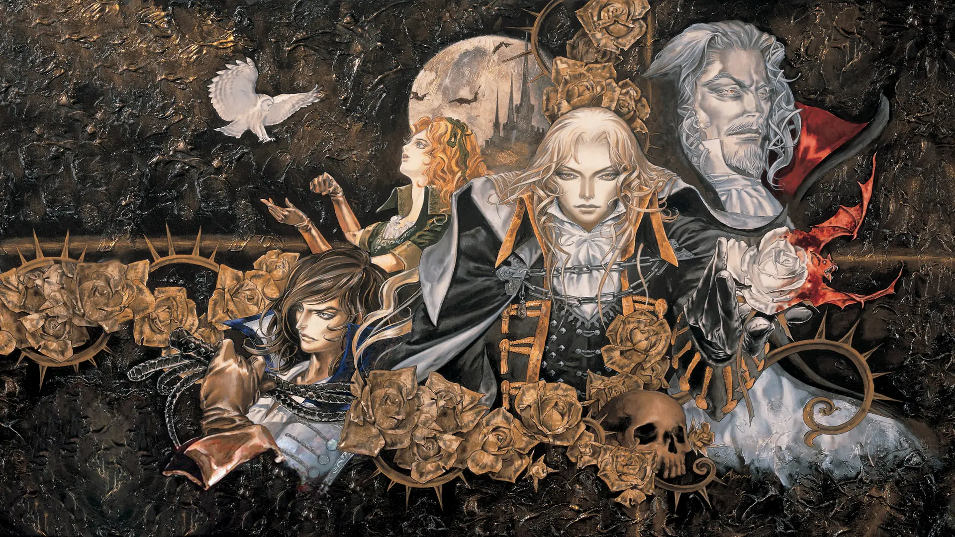 شخصیت‌های اصلی بازی Castlevania: Symphony of the Night در میان گل‌های رز