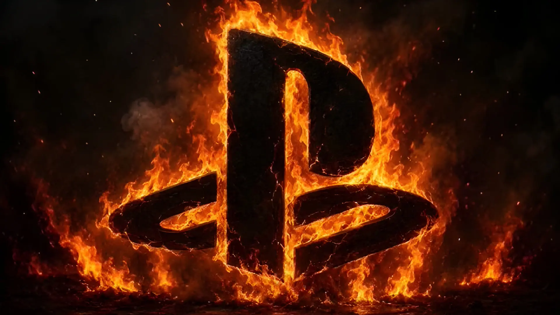 لوگوی پلی‌استیشن (PlayStation) که در میان شعله‌های آتش قرار گرفته است