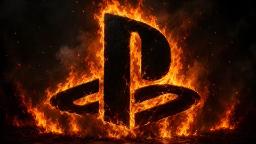 لوگوی پلی‌استیشن (PlayStation) که در میان شعله‌های آتش قرار گرفته است
