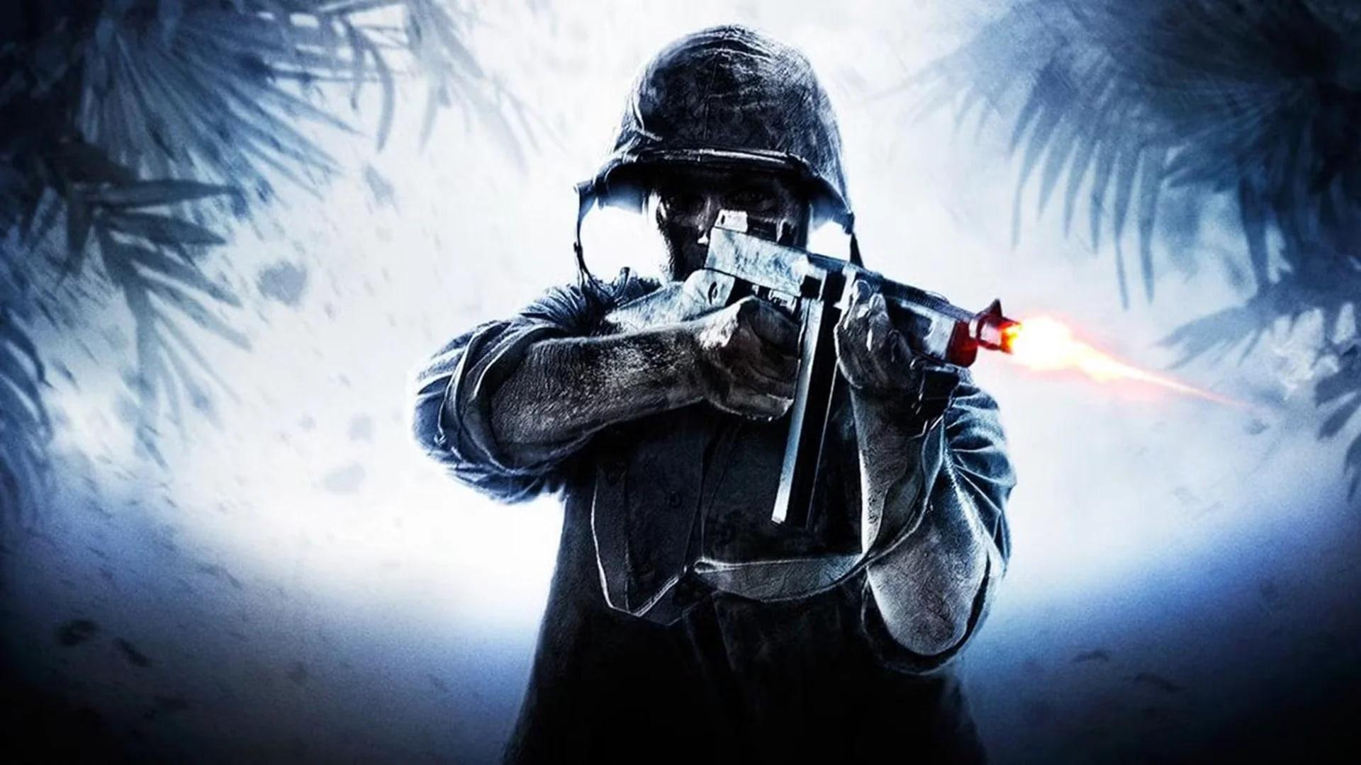 سرباز بازی Call of Duty: World at War در حال شلیک با مسلسل