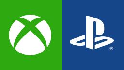 نمادهای ایکس باکس (Xbox) و پلی‌استیشن (PlayStation) در پس‌زمینه‌های سبز و آبی